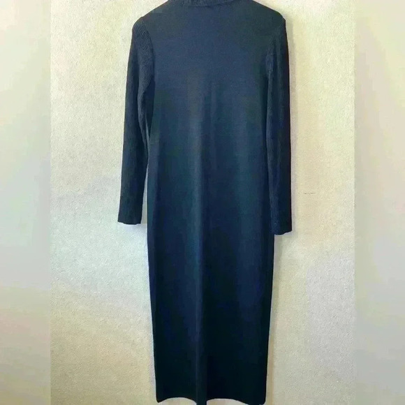 Classics Entier Women's Sz M Black Button-Front Midi Shirtdress Merino Wool Goth - Picture 2 of 12